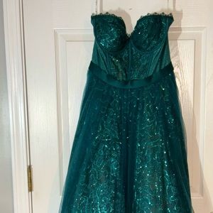 strapless sparkle illusion corset ball gown
